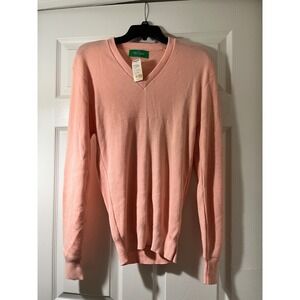 Vintage On Course Montgomery Ward Peach Pink V-Neck Acrylic Sweater Mens Medium